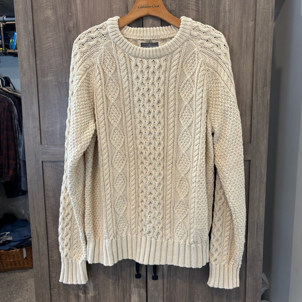 L.L. Bean Men's Signature Cotton Fisherman Sweater in Beige Large - Picture 2 of 13
